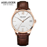 Super Slim Mechanical Watches Casual Wristwatch Business SWISS AGELOCER Brand Leather Watch Men's Fashion 2019 relojes hombre