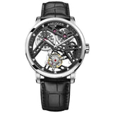 AGELOCER Swiss Brand Watch  Sapphire Blue Skeleton Dial Leather Strap Watch Mechanical Hand Wind Mens Tourbillon Watches 9004F2
