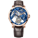 AGELOCER Swiss Brand Watch  Sapphire Blue Skeleton Dial Leather Strap Watch Mechanical Hand Wind Mens Tourbillon Watches 9004F2