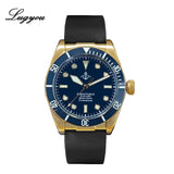 Lugyou Hruodland Bronze Diving Men Watch Mechanical Rubber  Strap Ceramic Top Ring Sapphire Crystal Free Leather Strap BGW9 Blue