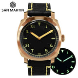 San Martin Vintage Bronze Diver Watch Sapphire See-through Case Back Men Mechanical Watches Leather Strap Waterproof Luminous
