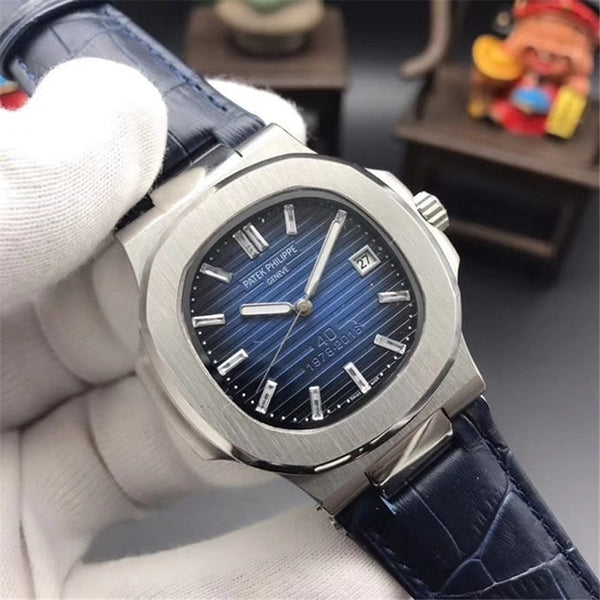 Patek- Philippe- New Automatic Mechanical Men Watch Silver Blue 