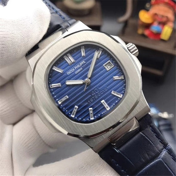 Patek Philippe New Automatic Mechanical Men Watch Silver Blue