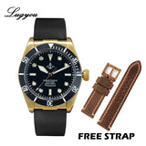 Lugyou Hruodland Bronze Diving Men Watch Mechanical Rubber  Strap Ceramic Top Ring Sapphire Crystal Free Leather Strap BGW9 Blue