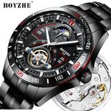 BOYZHE Automatic Mechanical Men Watch Fashion Top Brand Sports Watches Tourbillon Moon Phase Stainless Steel Relogio Masculino